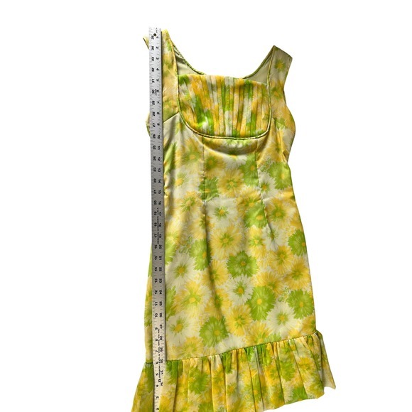 Vintage 1960s Mod Floral Wiggle Dress‎ Ruffle Ruched Bodice Organza Chiffon JS - Picture 12 of 14